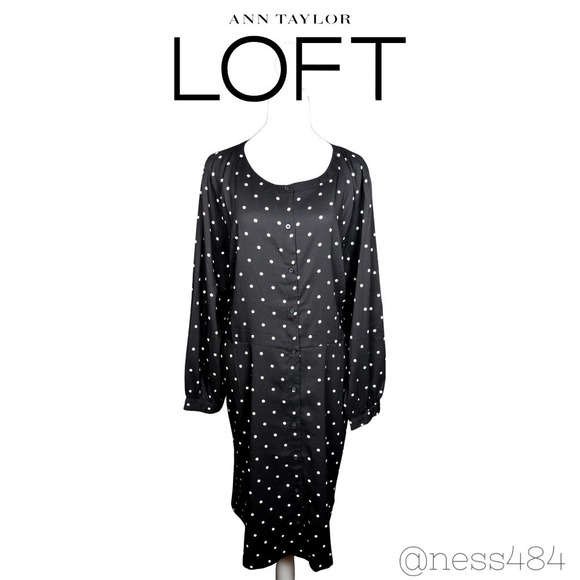 Ann Taylor Loft Dresses & Skirts - Ann Taylor‎ Loft NWT Black White Polka Dot Long Sleeve Dress Women's Plus 20W